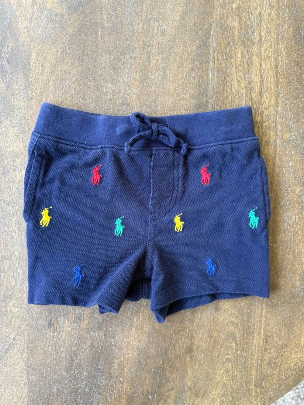 Ralph Lauren Navy Knit Shorts with Multicolor Pony Details 6M